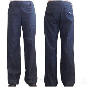 ND New Directions Wide Leg Midrise Stretch Dark Denim Jeans Sz 6 Flank Buttons